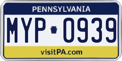 PA license plate MYP0939