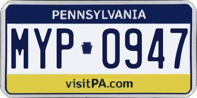 PA license plate MYP0947