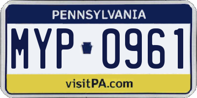 PA license plate MYP0961