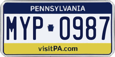 PA license plate MYP0987