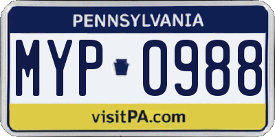 PA license plate MYP0988