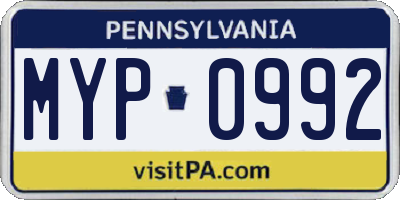 PA license plate MYP0992
