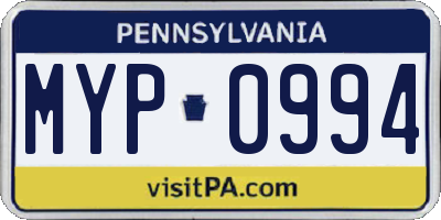 PA license plate MYP0994