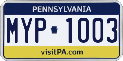 PA license plate MYP1003