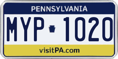 PA license plate MYP1020