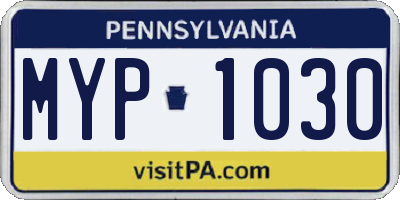PA license plate MYP1030