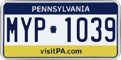 PA license plate MYP1039