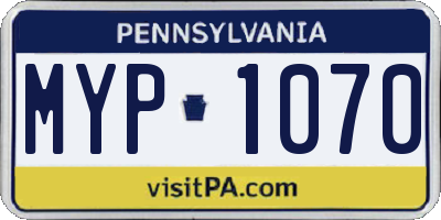 PA license plate MYP1070