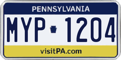 PA license plate MYP1204