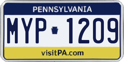 PA license plate MYP1209