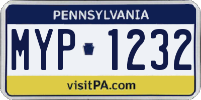 PA license plate MYP1232