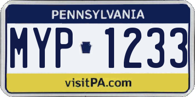 PA license plate MYP1233