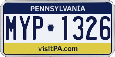 PA license plate MYP1326