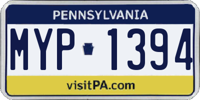 PA license plate MYP1394