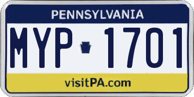 PA license plate MYP1701