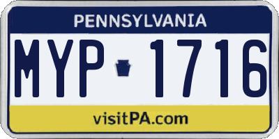 PA license plate MYP1716