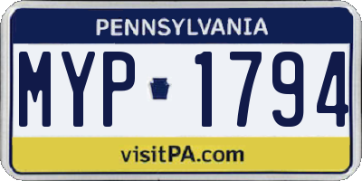 PA license plate MYP1794