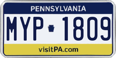 PA license plate MYP1809