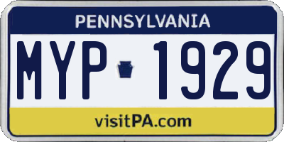 PA license plate MYP1929
