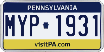 PA license plate MYP1931