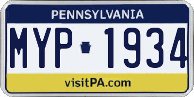 PA license plate MYP1934
