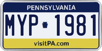 PA license plate MYP1981