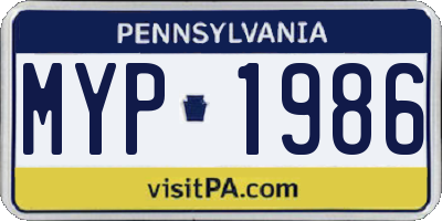 PA license plate MYP1986