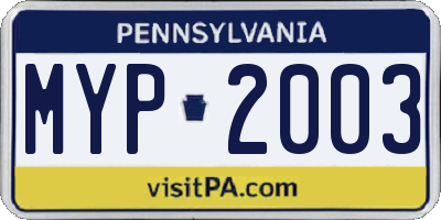 PA license plate MYP2003