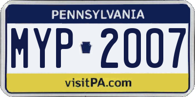 PA license plate MYP2007