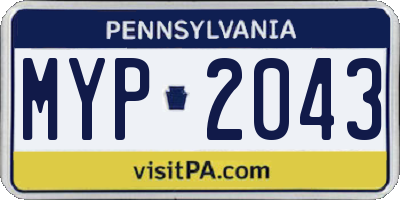 PA license plate MYP2043