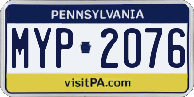 PA license plate MYP2076