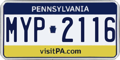 PA license plate MYP2116