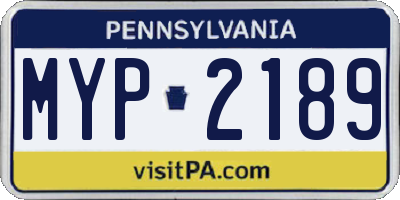 PA license plate MYP2189