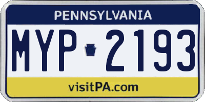 PA license plate MYP2193