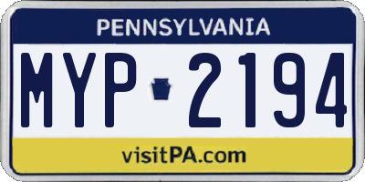 PA license plate MYP2194