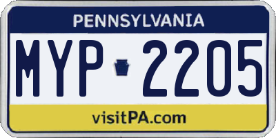 PA license plate MYP2205