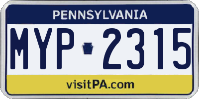 PA license plate MYP2315