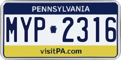 PA license plate MYP2316
