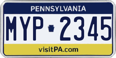 PA license plate MYP2345