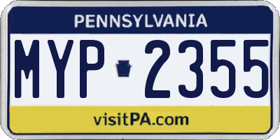 PA license plate MYP2355