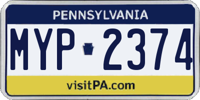 PA license plate MYP2374