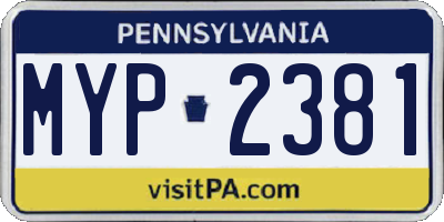 PA license plate MYP2381