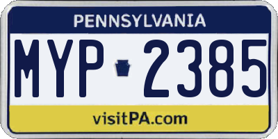 PA license plate MYP2385
