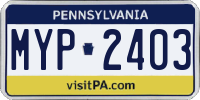 PA license plate MYP2403