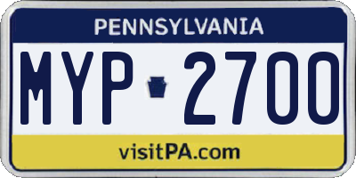 PA license plate MYP2700