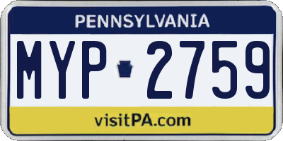 PA license plate MYP2759