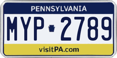 PA license plate MYP2789