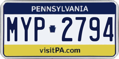 PA license plate MYP2794