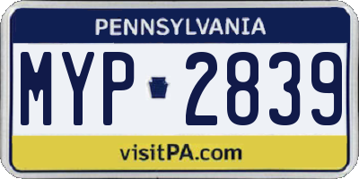PA license plate MYP2839
