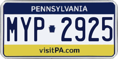 PA license plate MYP2925